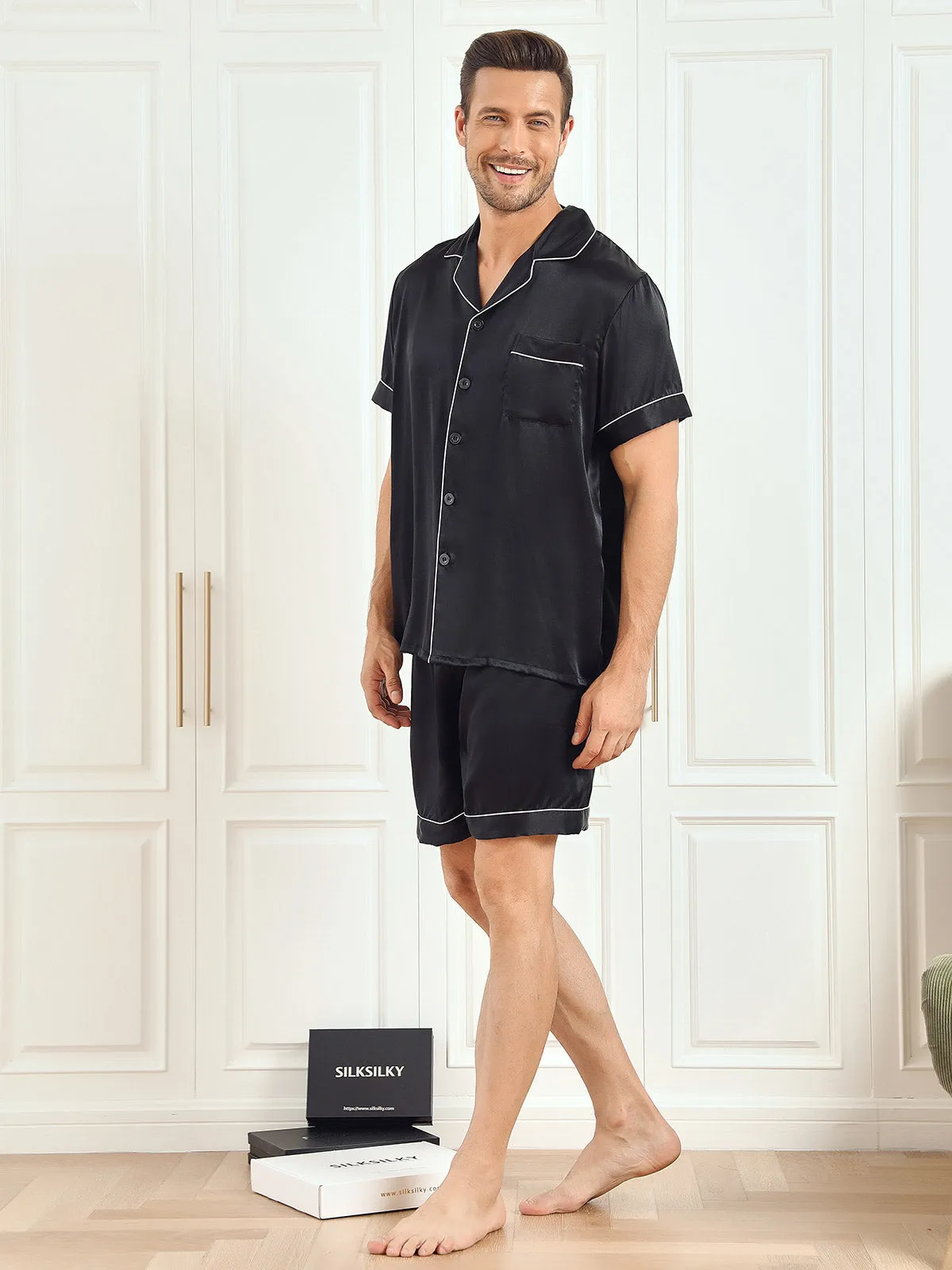 Moerbei Zijde Klassiekal Heren Kort Pyjamas 2Pcs