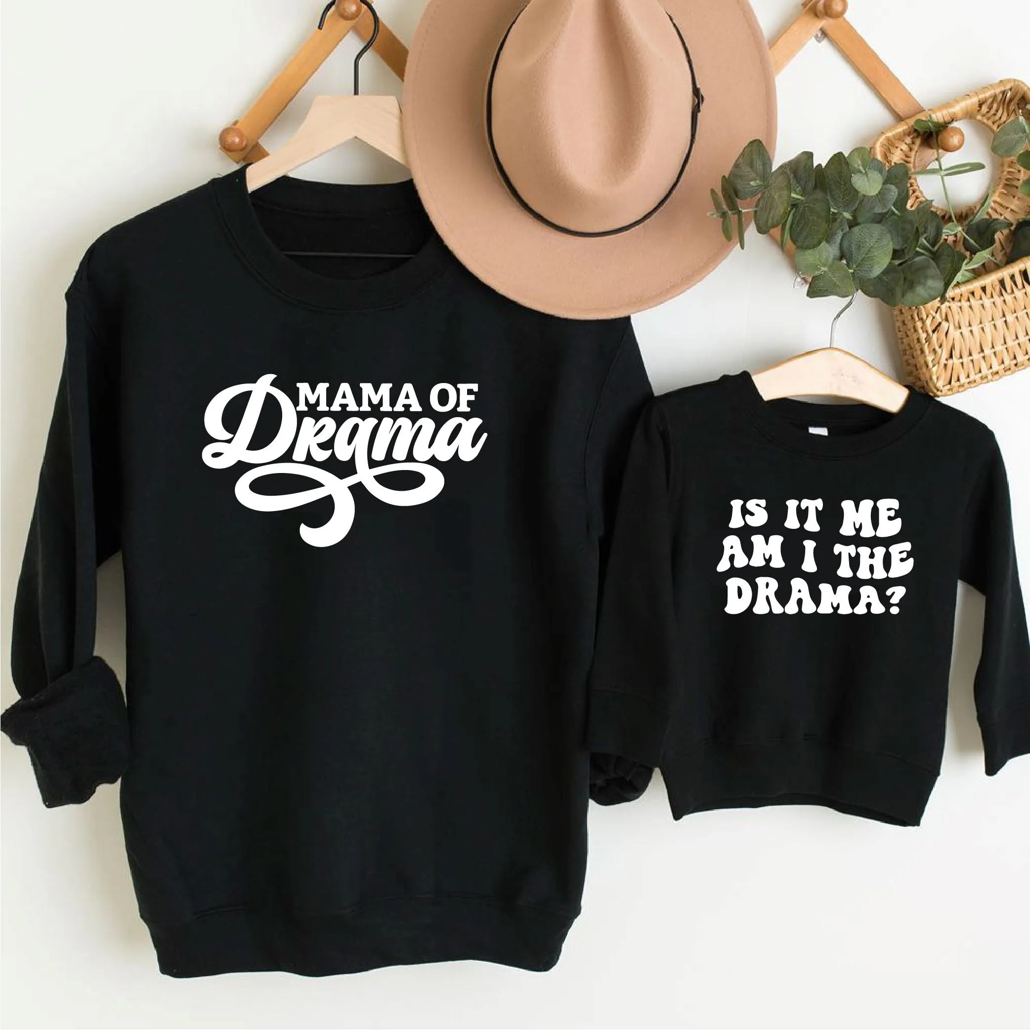 Mum and Me Drama Black Slogan Sweatshirts