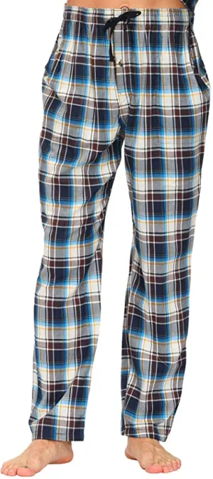 New MoFiz Men's Pajama Pants Sleep Lounge Pants 100% Cotton Light Blue Plaid, Sz M! Retails $30 
