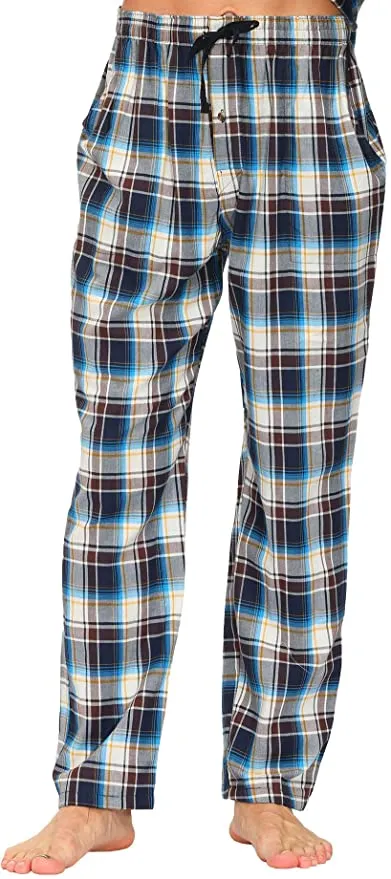New MoFiz Men's Pajama Pants Sleep Lounge Pants 100% Cotton Light Blue Plaid, Sz M! Retails $30 