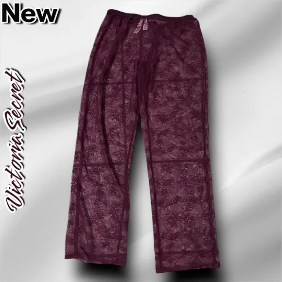 New NWT Victorias Secret Lace Lounge Pajama Pants Burgundy Wine