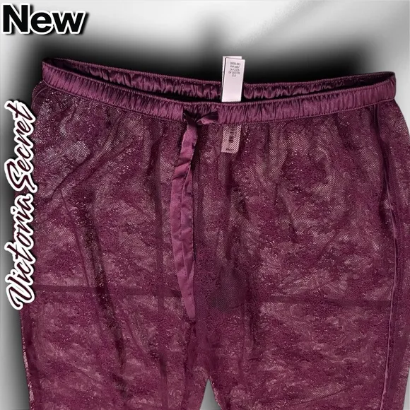New NWT Victorias Secret Lace Lounge Pajama Pants Burgundy Wine