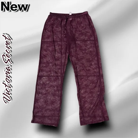 New NWT Victorias Secret Lace Lounge Pajama Pants Burgundy Wine