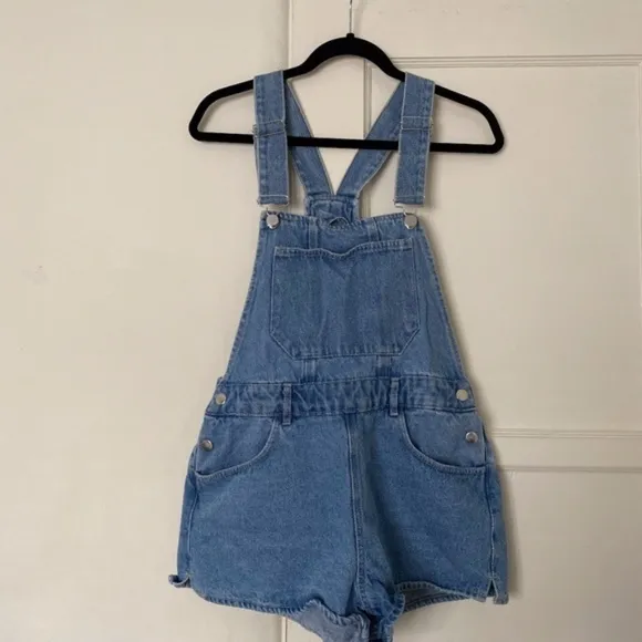 New ZARA Denim Short Overalls Romper Sz M