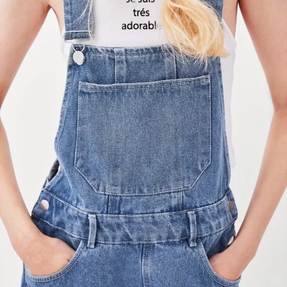 New ZARA Denim Short Overalls Romper Sz M