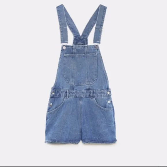 New ZARA Denim Short Overalls Romper Sz M