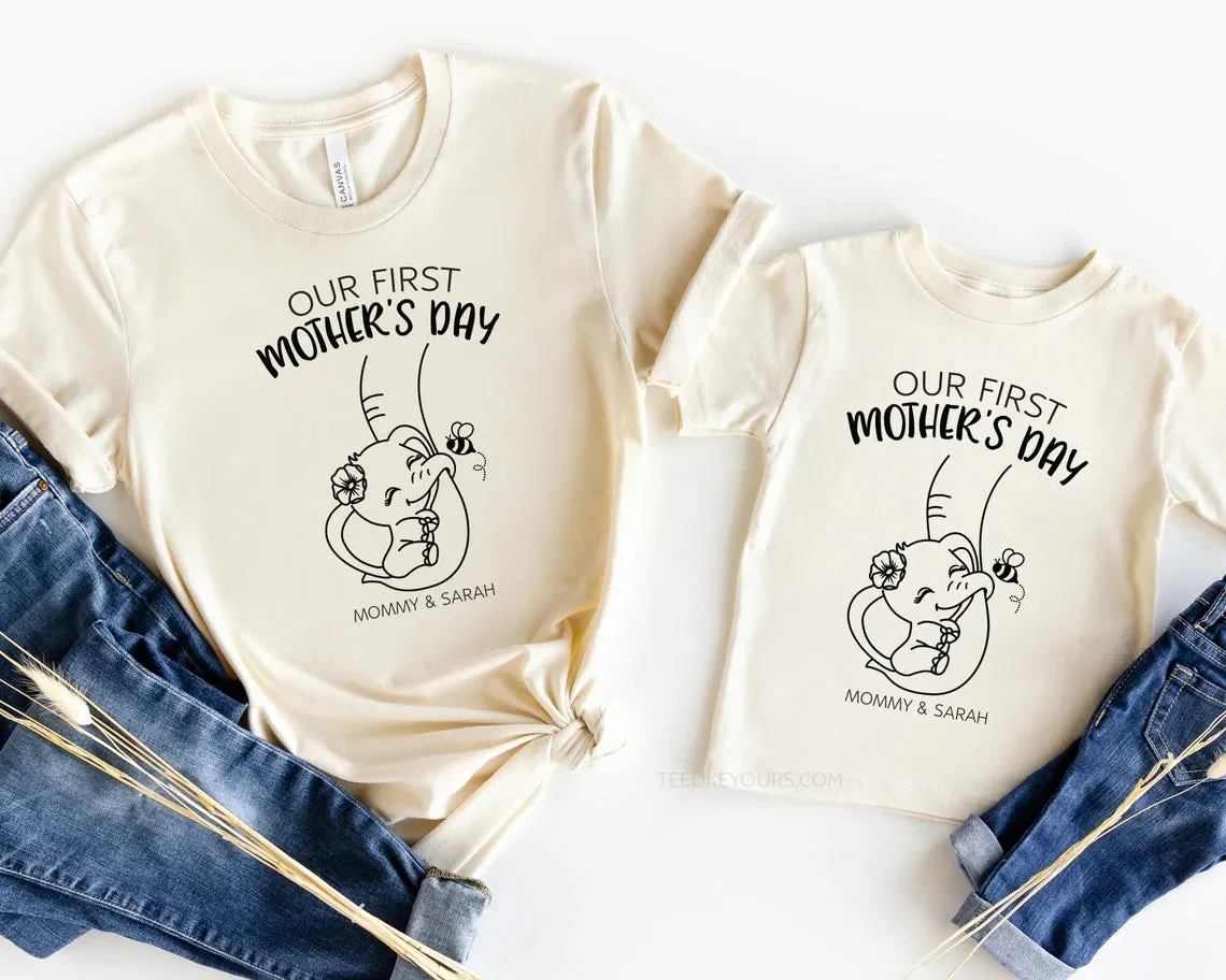 Our first Mother's day Matching Mommy & Me Custom Shirt, Mother's Day Gift, New Mom Shirt, 1st Mother's day Mom and Baby, Elephant