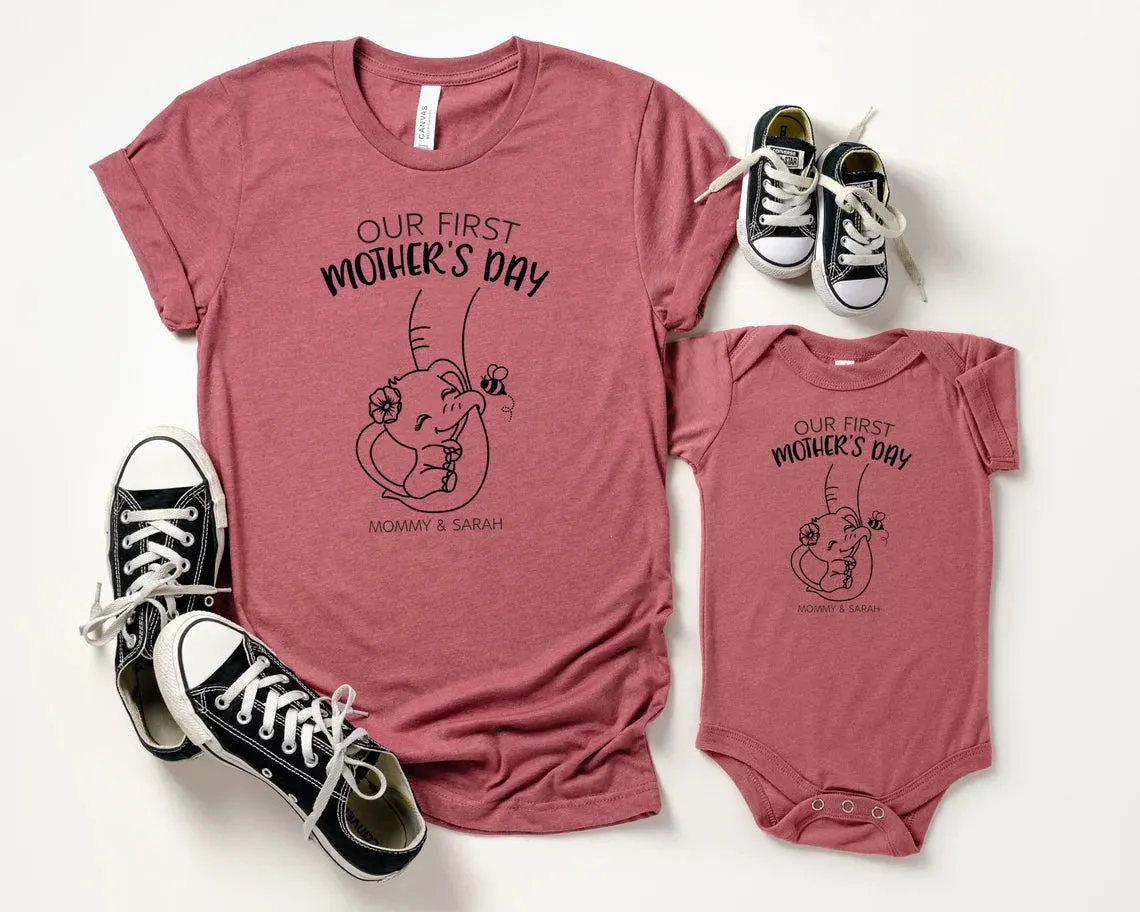 Our first Mother's day Matching Mommy & Me Custom Shirt, Mother's Day Gift, New Mom Shirt, 1st Mother's day Mom and Baby, Elephant