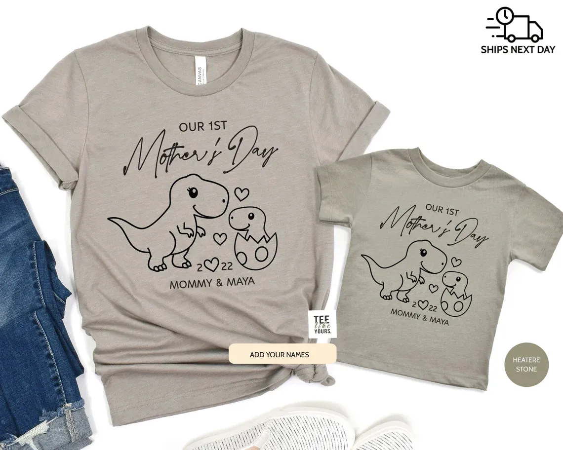 Our first Mother's day- T-Rex personalized matching Mommy and Me t-shirts, Mother's Day & new Mom gift, Dinosaur Mom Baby outfit, Unisex Dino Egg