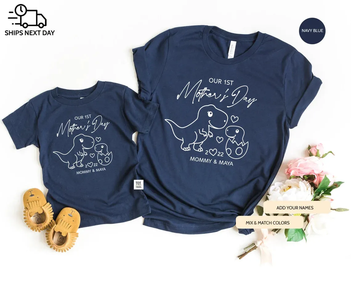 Our first Mother's day- T-Rex personalized matching Mommy and Me t-shirts, Mother's Day & new Mom gift, Dinosaur Mom Baby outfit, Unisex Dino Egg