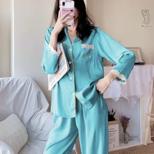 Pajamas Ice Silk Lace Long Sleeves And Trousers
