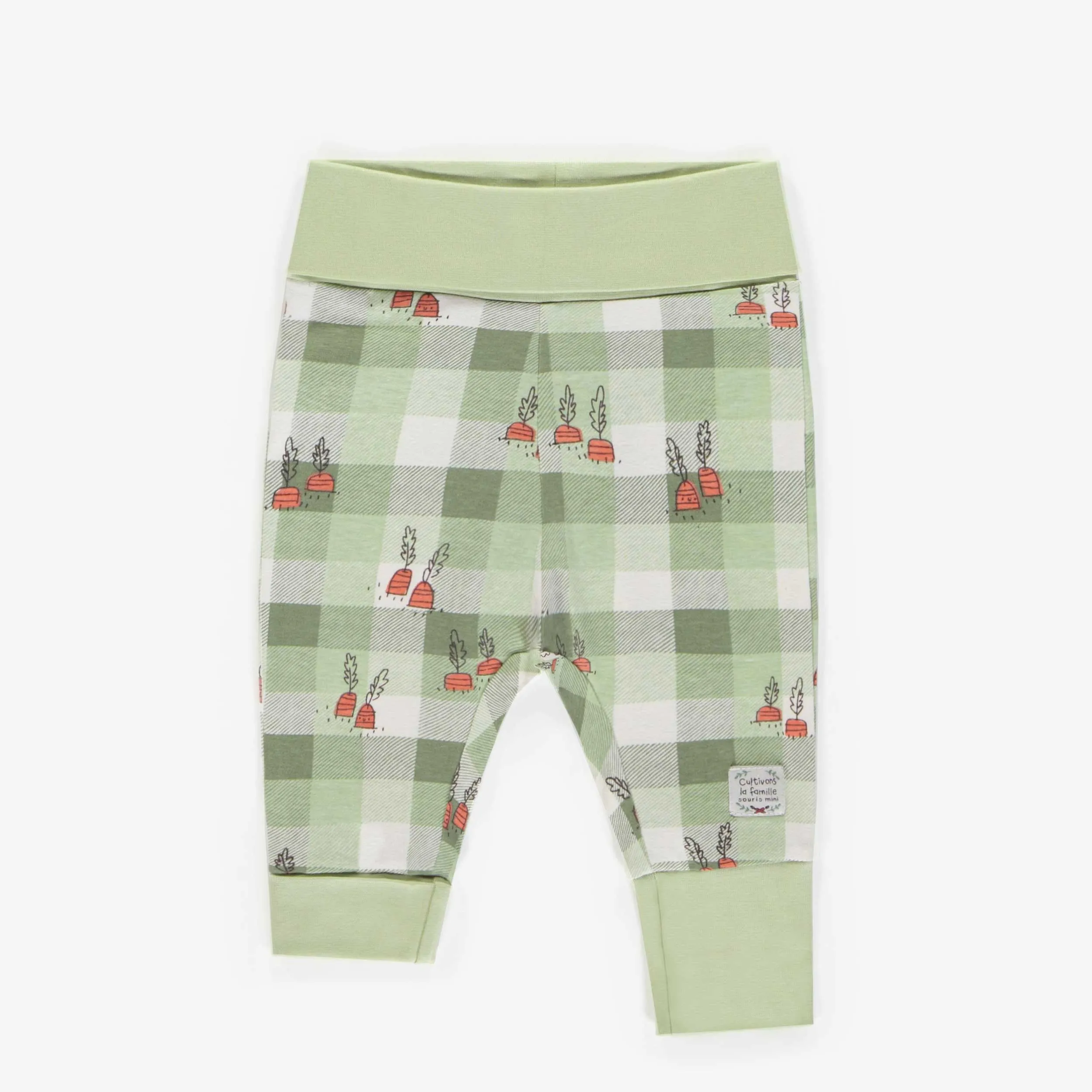 Pantalon évolutif vert à motifs en coton biologique, bébé  || Green patterned evolutive pants in organic cotton, baby