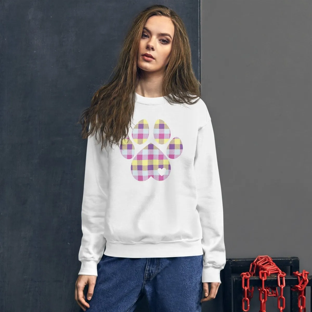 Pastel Plaid Dog Paw Sweatshirt