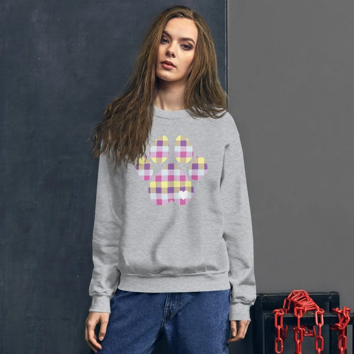 Pastel Plaid Dog Paw Sweatshirt