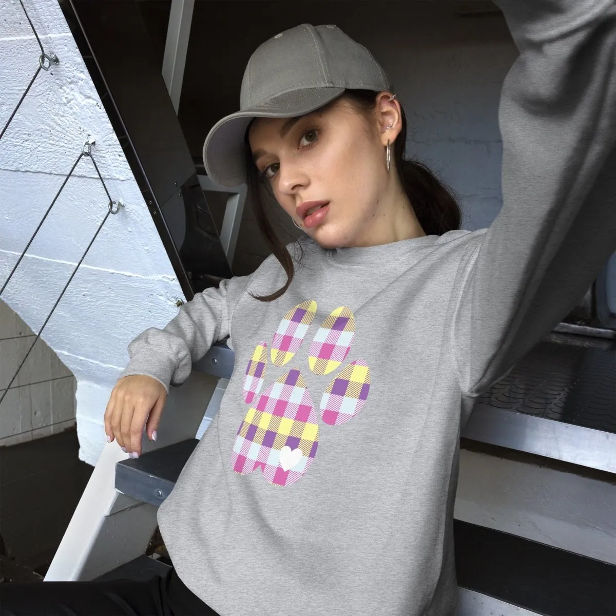 Pastel Plaid Dog Paw Sweatshirt