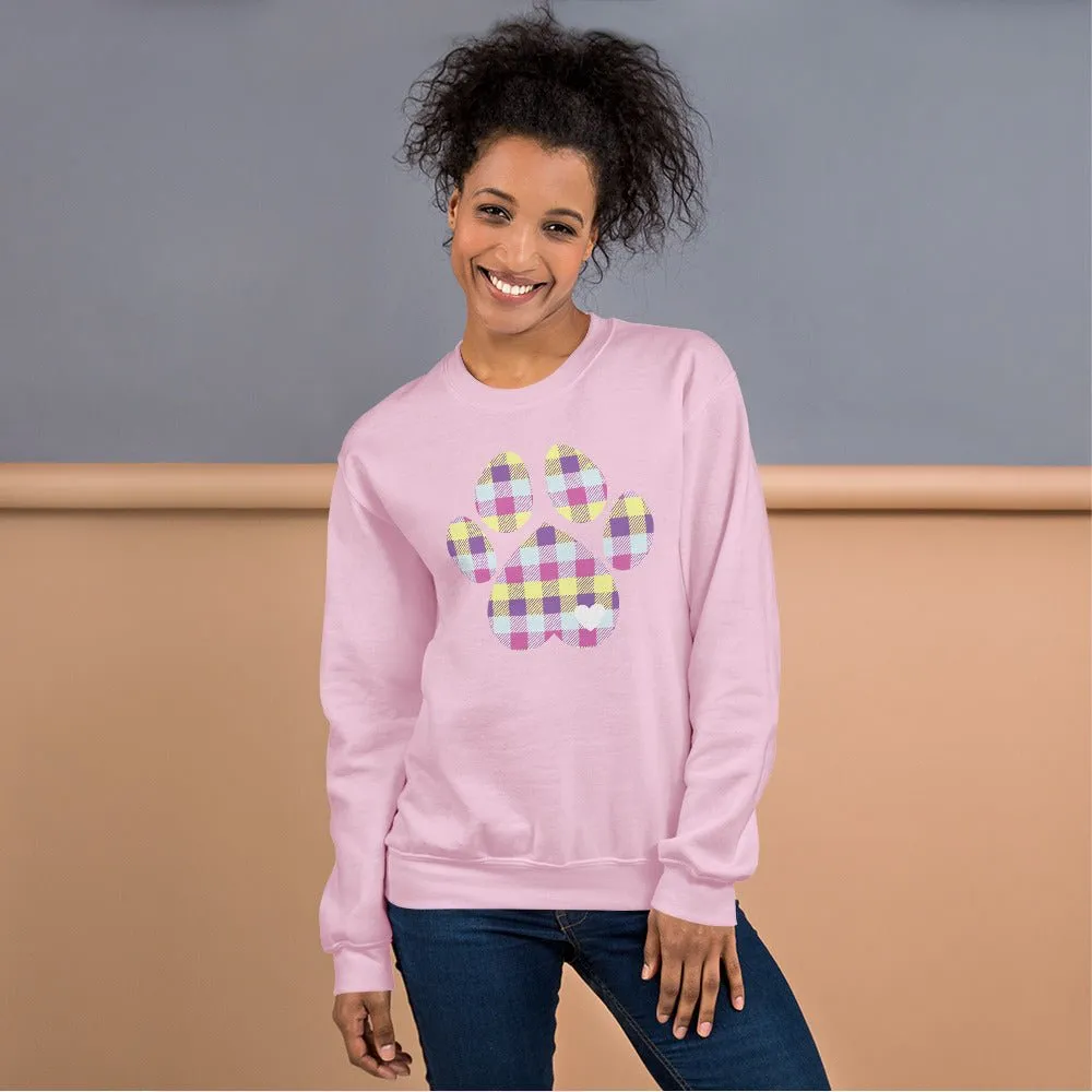 Pastel Plaid Dog Paw Sweatshirt