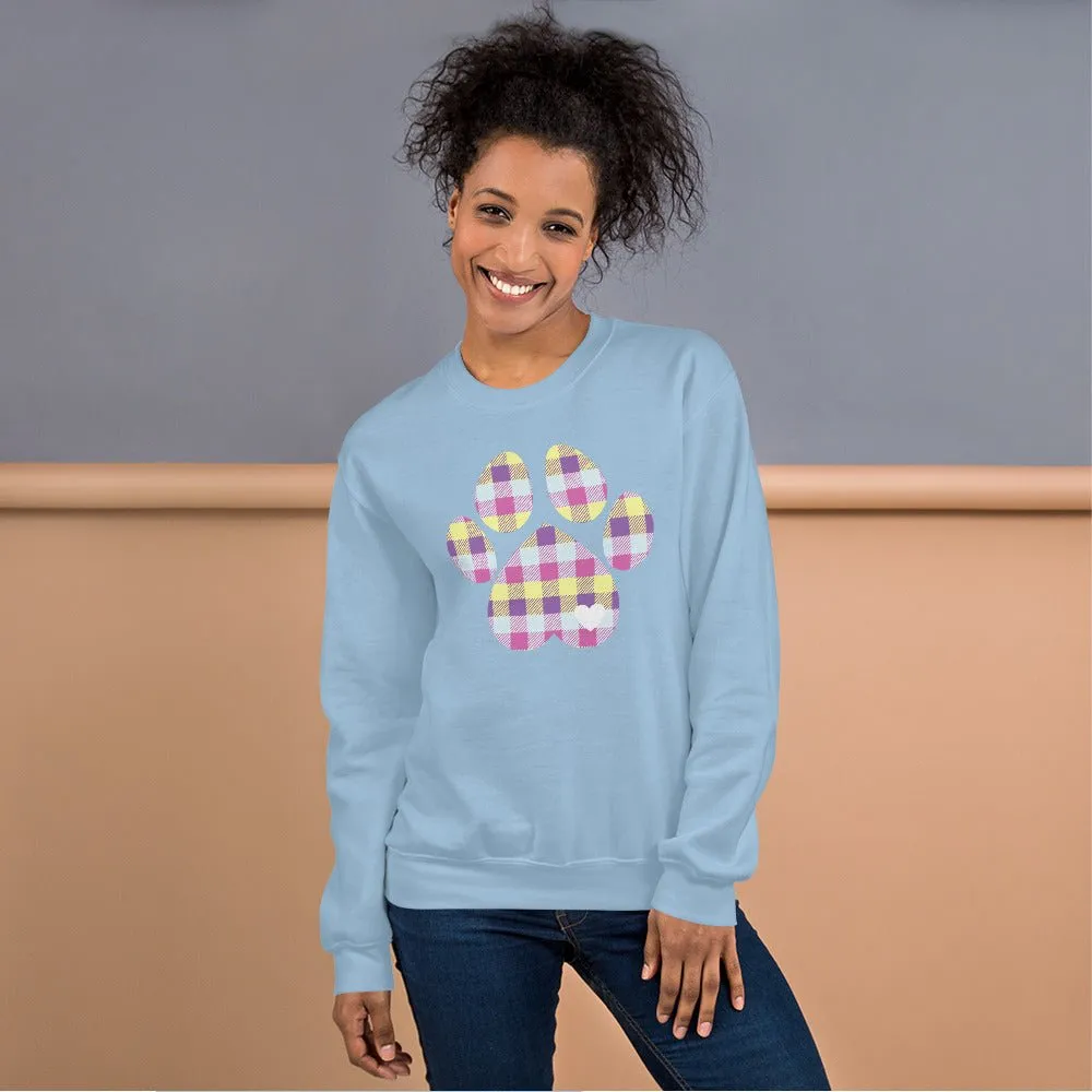 Pastel Plaid Dog Paw Sweatshirt