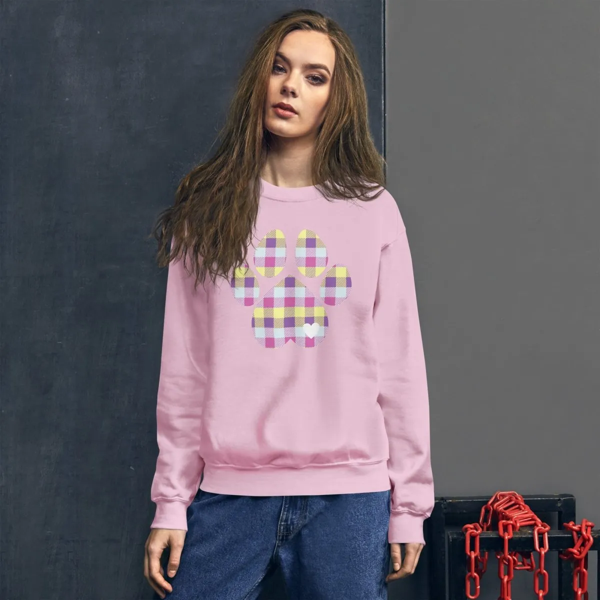 Pastel Plaid Dog Paw Sweatshirt