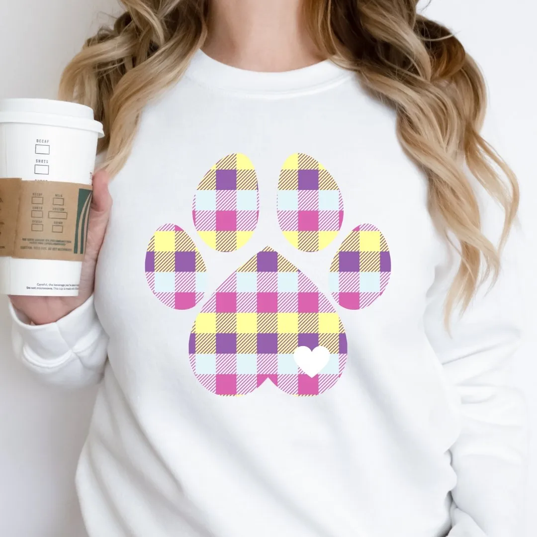 Pastel Plaid Dog Paw Sweatshirt
