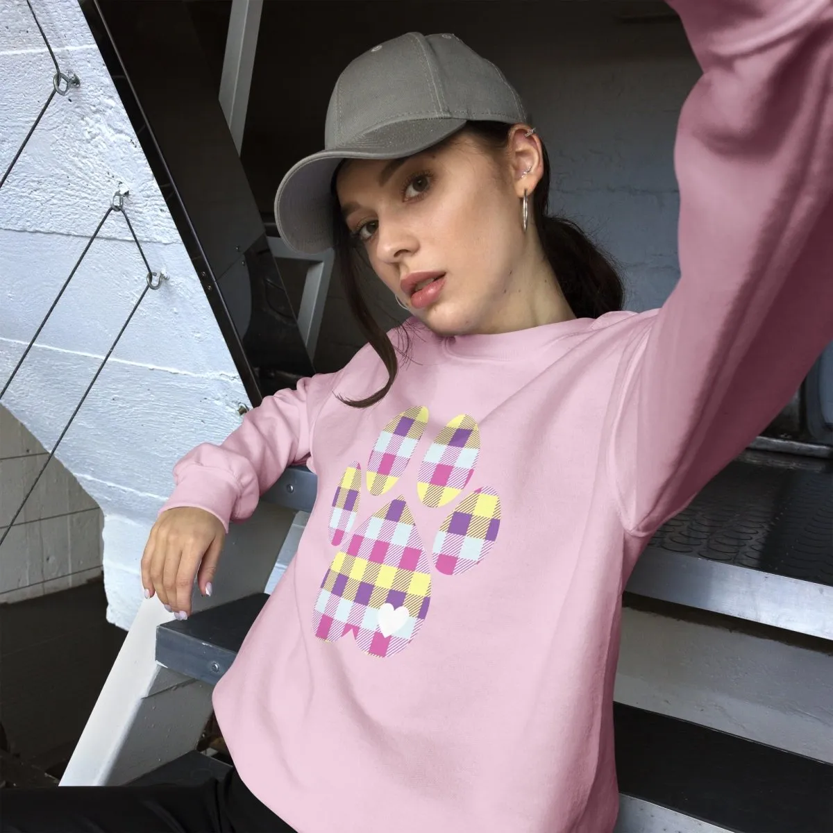 Pastel Plaid Dog Paw Sweatshirt