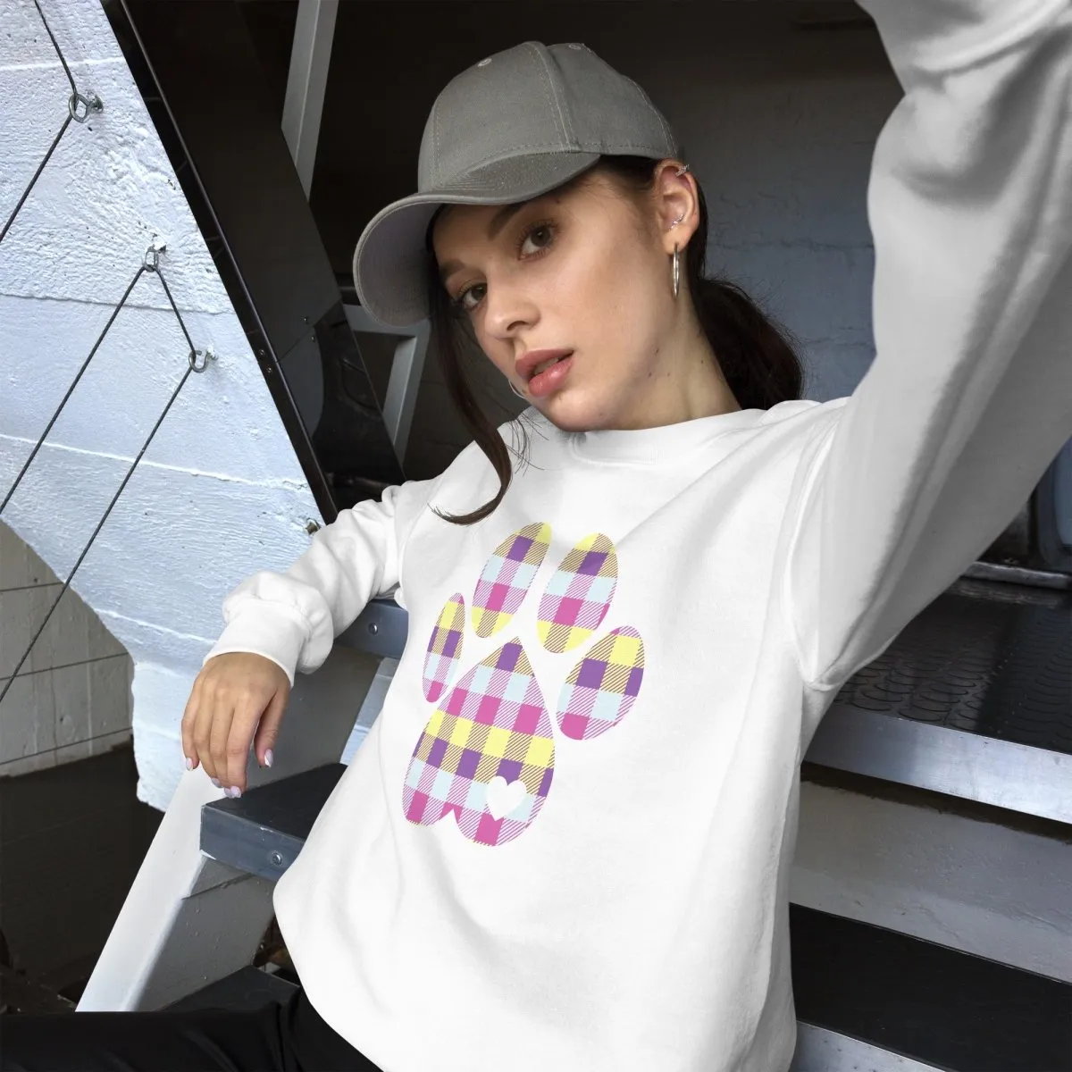 Pastel Plaid Dog Paw Sweatshirt