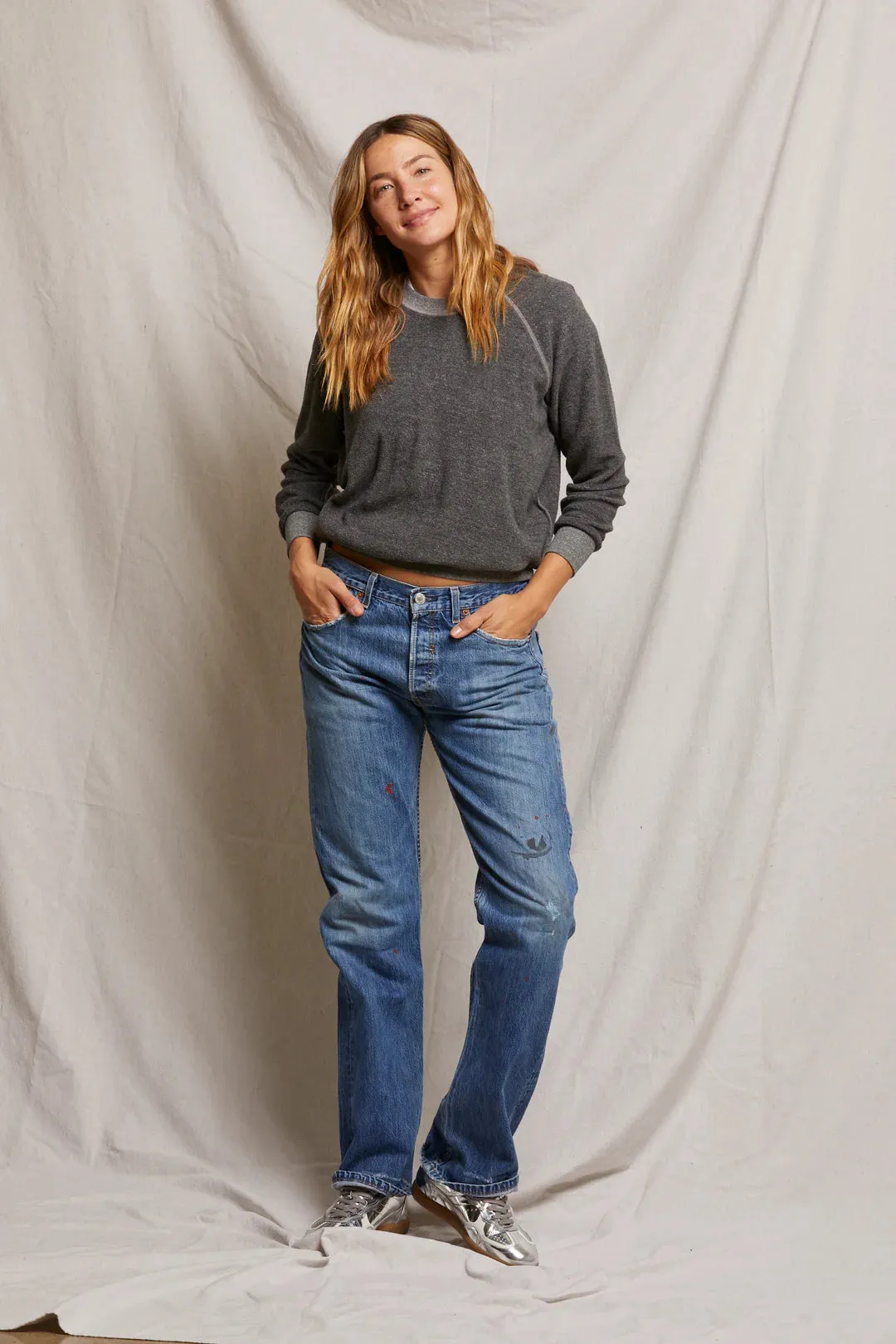 PERFECT WHITE TEE- Ziggy Inside Out Fleece Shrunken Crewneck Sweatshirt Dark Heather Grey