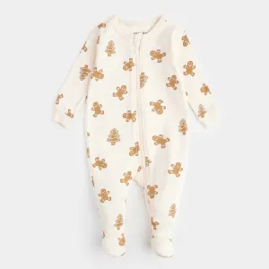 Petit Lem Gingerbread Print on Silver Peony Sleeper