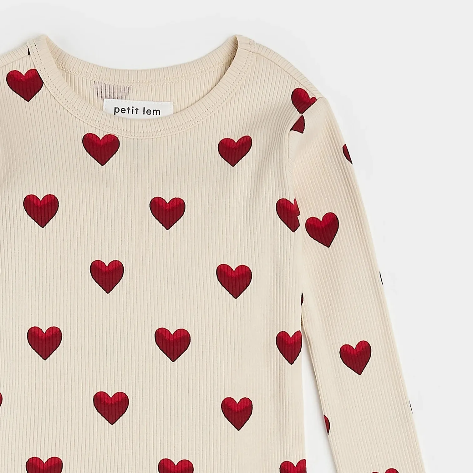 Petit Lem Heart Print on Ribbed Antique PJ Set