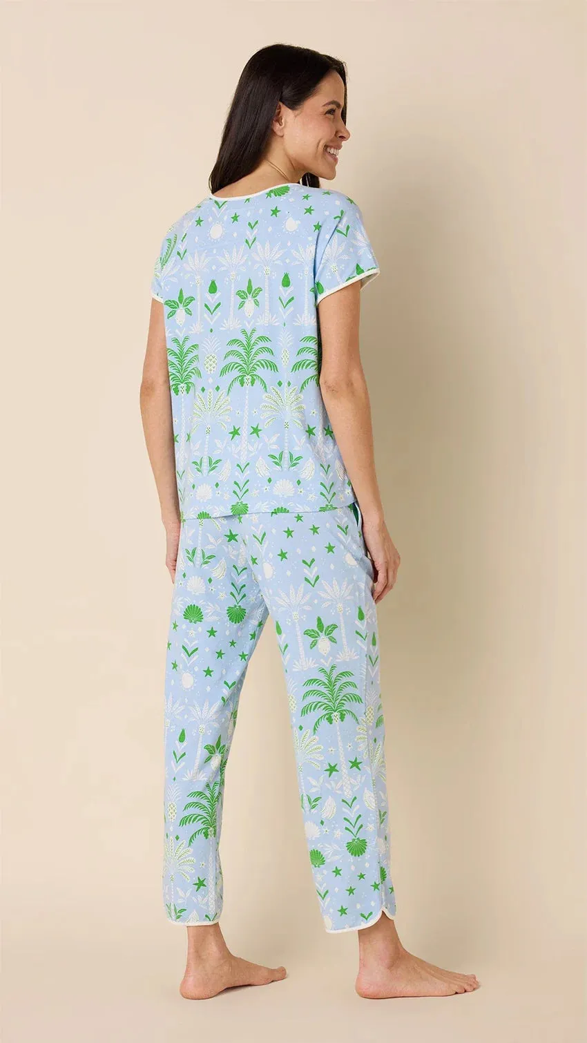 Pima Knit Short-Sleeved Simple Set (Tropicana Palm)