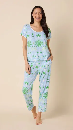 Pima Knit Short-Sleeved Simple Set (Tropicana Palm)