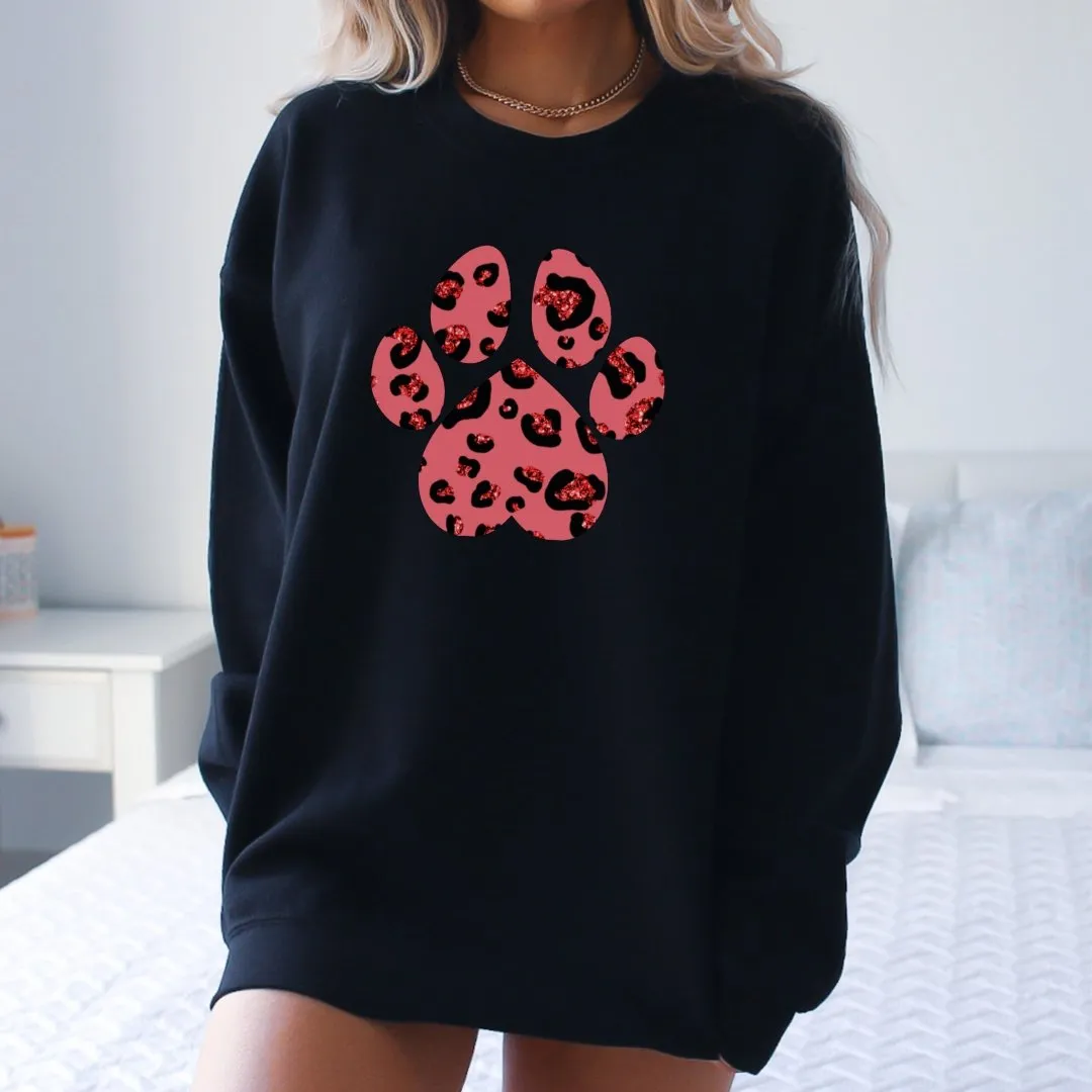 Pink Leopard Print Dog Paw Sweatshirt