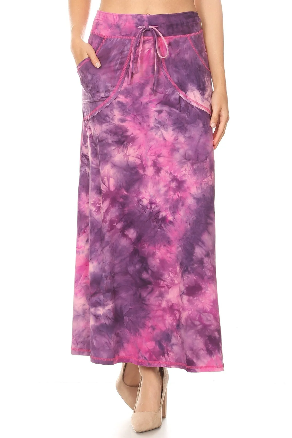 Pink Tie-Dye Maxi Skirt with Pockets