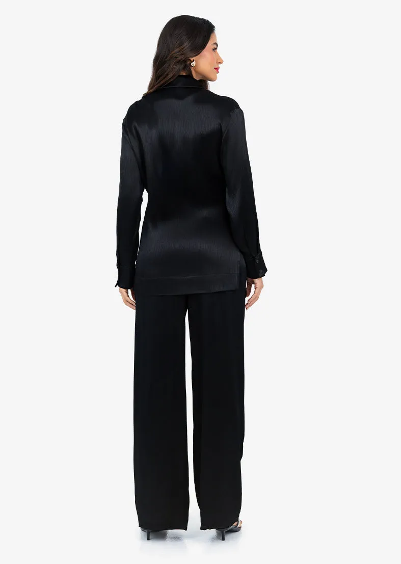 Plisse Side Tie Jacket Black Shiny