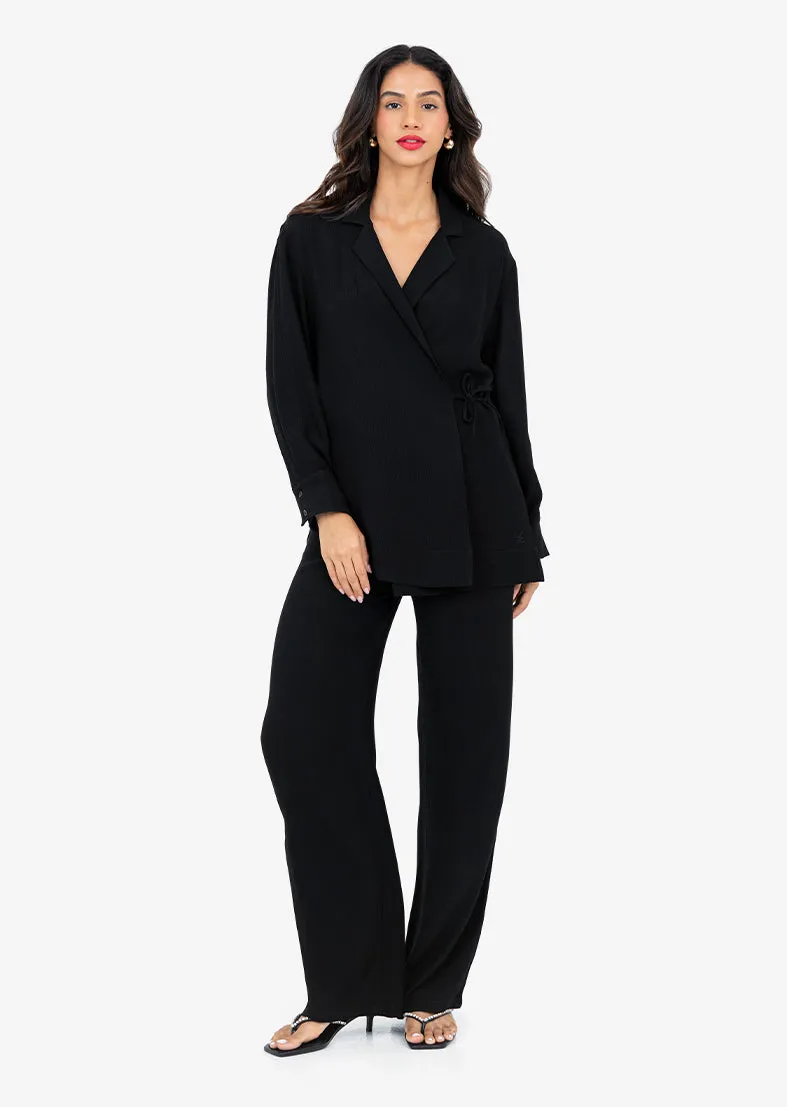 Plisse Side Tie Jacket Black