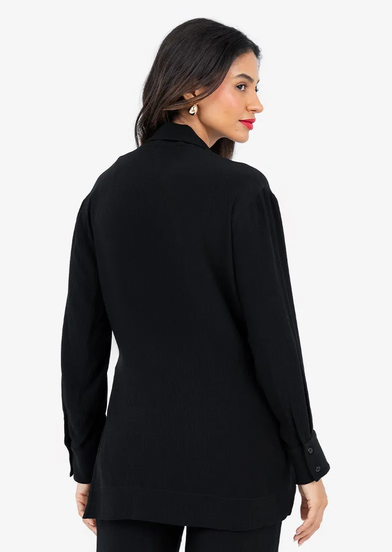 Plisse Side Tie Jacket Black