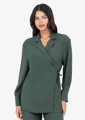 Plisse Side Tie Jacket Ivy Green