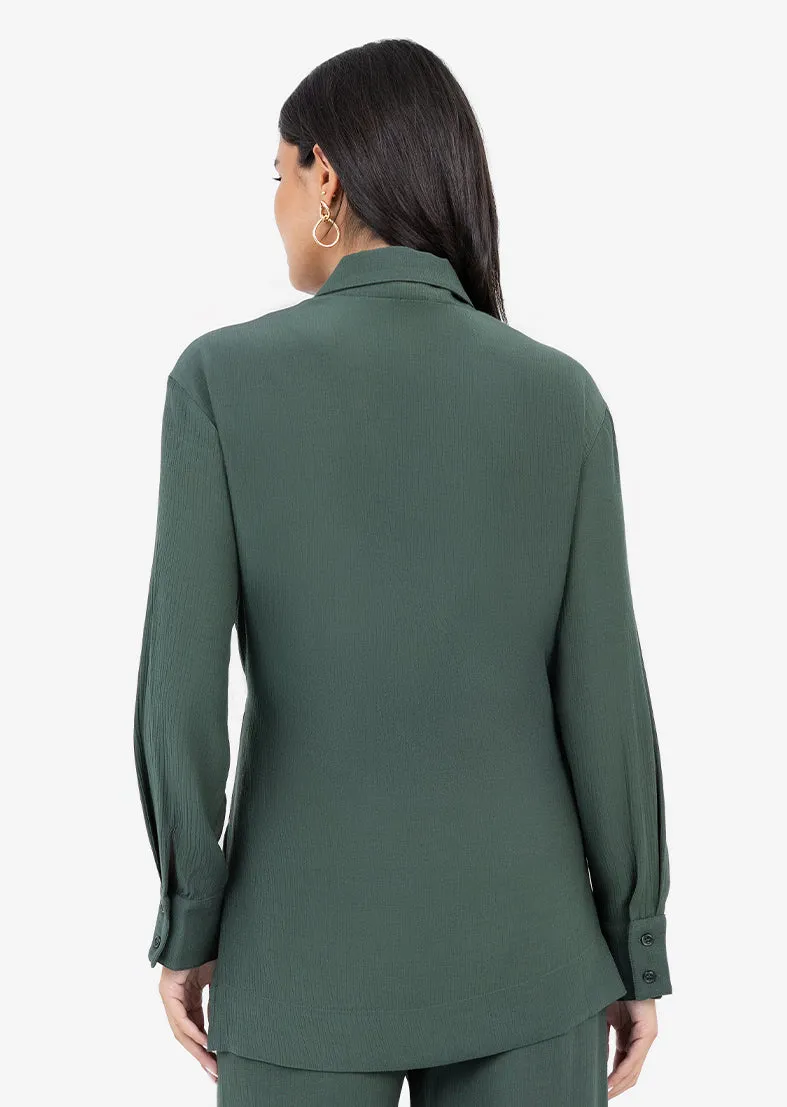 Plisse Side Tie Jacket Ivy Green