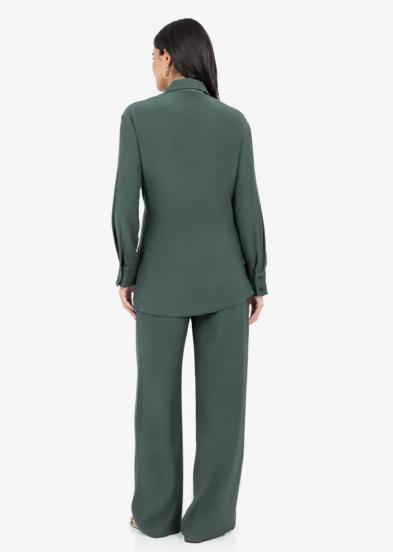 Plisse Side Tie Jacket Ivy Green