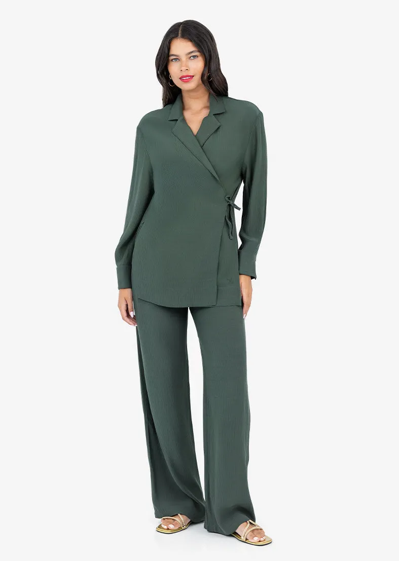 Plisse Side Tie Jacket Ivy Green