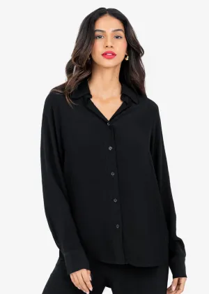 Plisse Split Hem Shirt Black