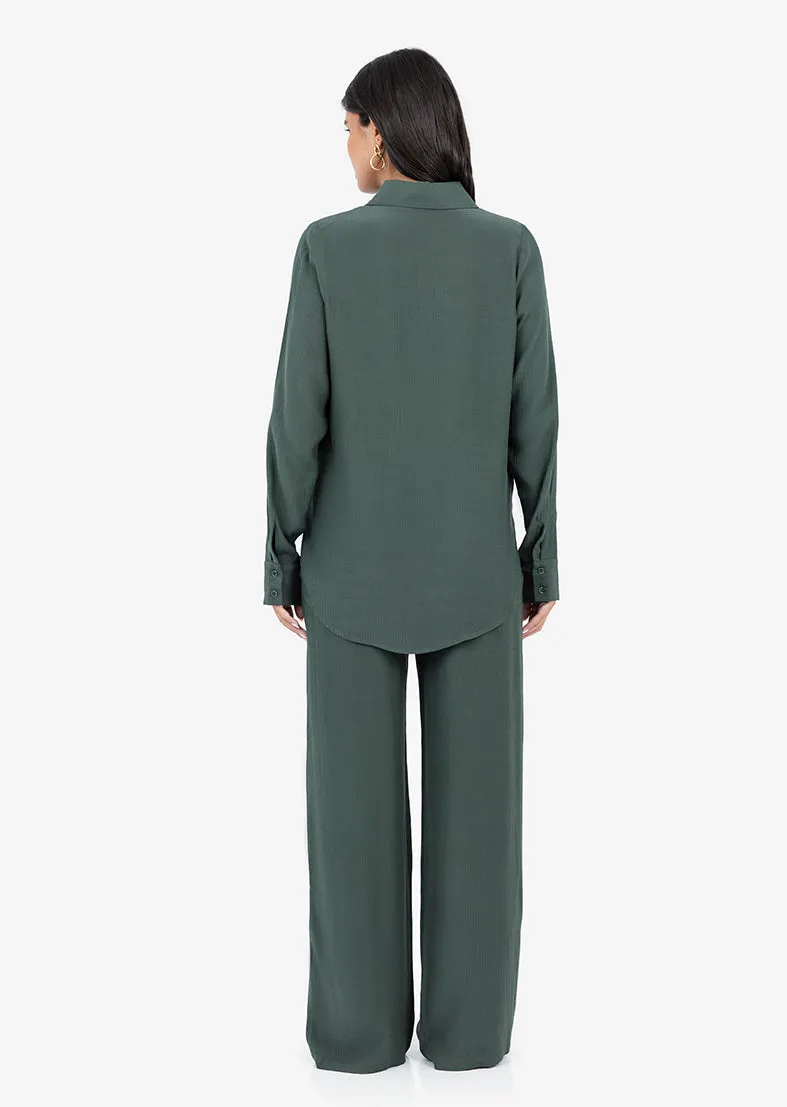 Plisse Split Hem Shirt Ivy Green