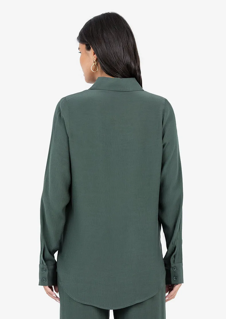 Plisse Split Hem Shirt Ivy Green