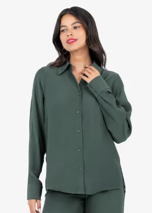 Plisse Split Hem Shirt Ivy Green