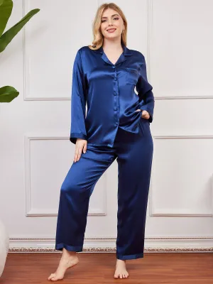 Plus Size Pure Zijde Knopjes Pyjama voor Vrouwen