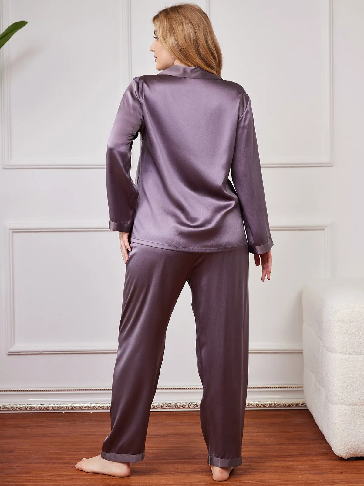 Plus Size Pure Zijde Knopjes Pyjama voor Vrouwen
