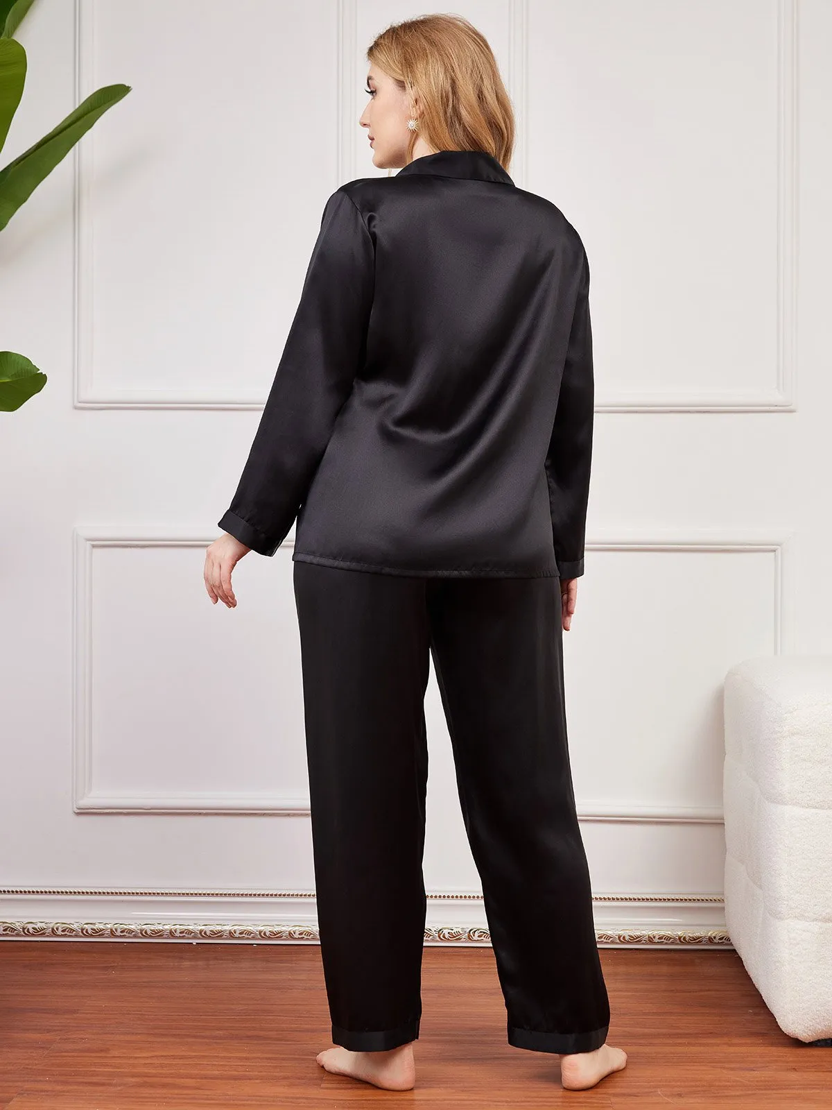 Plus Size Pure Zijde Knopjes Pyjama voor Vrouwen