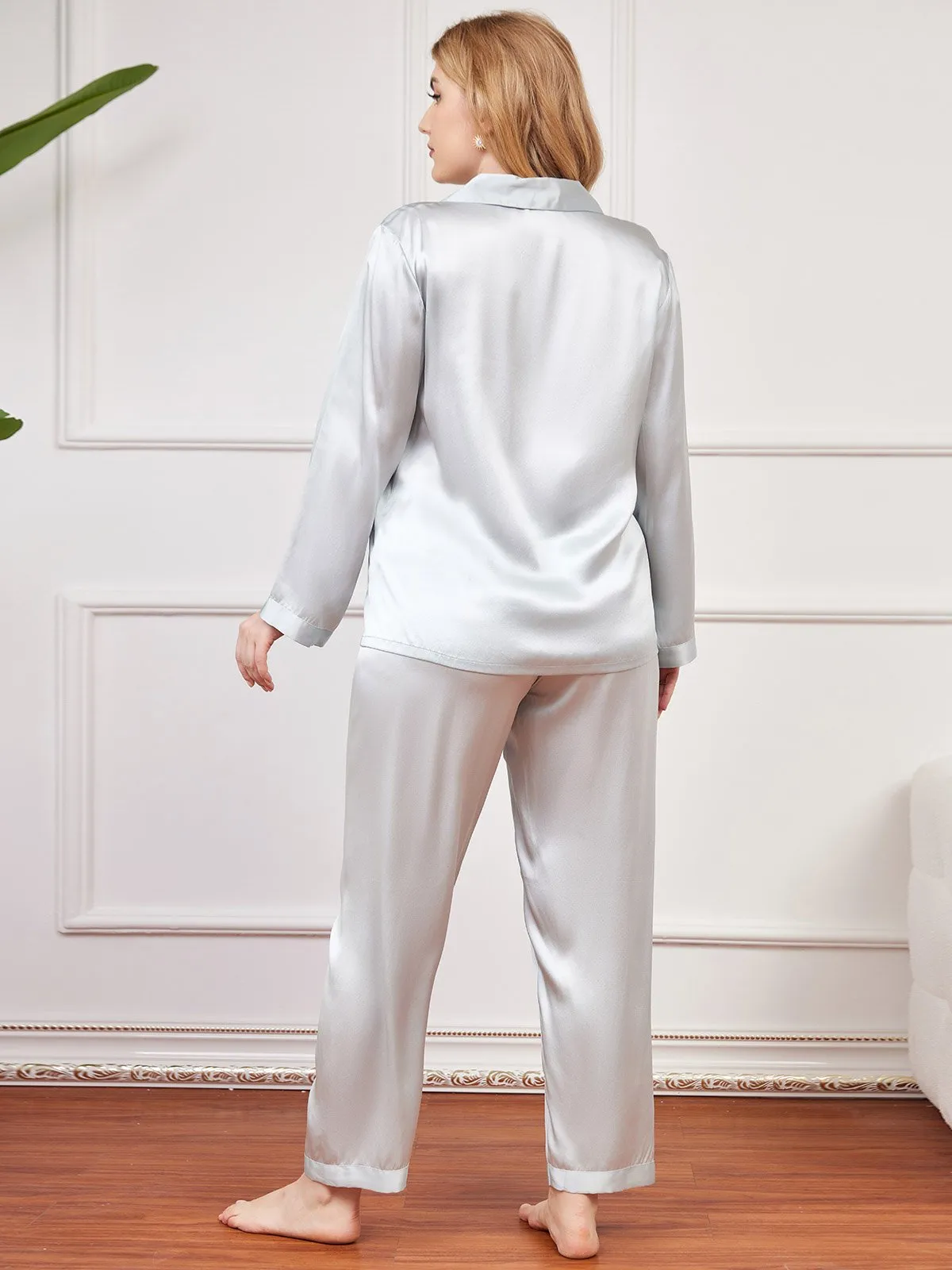 Plus Size Pure Zijde Knopjes Pyjama voor Vrouwen