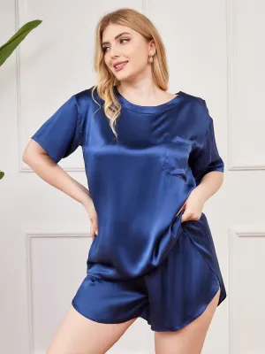 Plus Size Pure Zijde Korte Mouw Pyjama Set