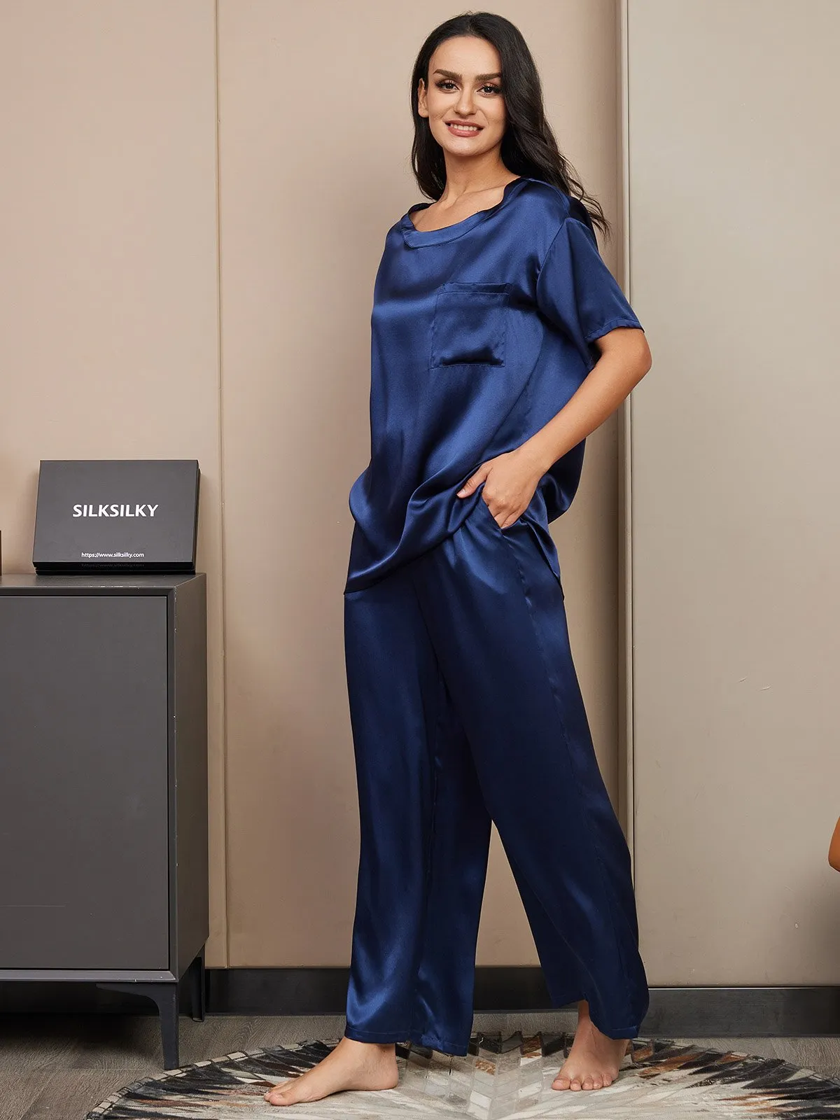 Pure Zijde Korte Mouwen Pyjama Set