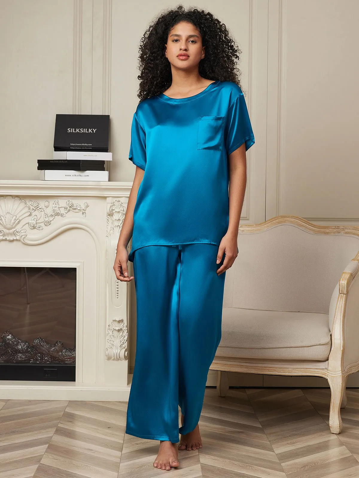Pure Zijde Korte Mouwen Pyjama Set